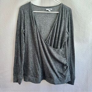 Sonoma Gray Ribbed Wrap Maternity Top Long Sleeve Stretch Small Women’s Shirt